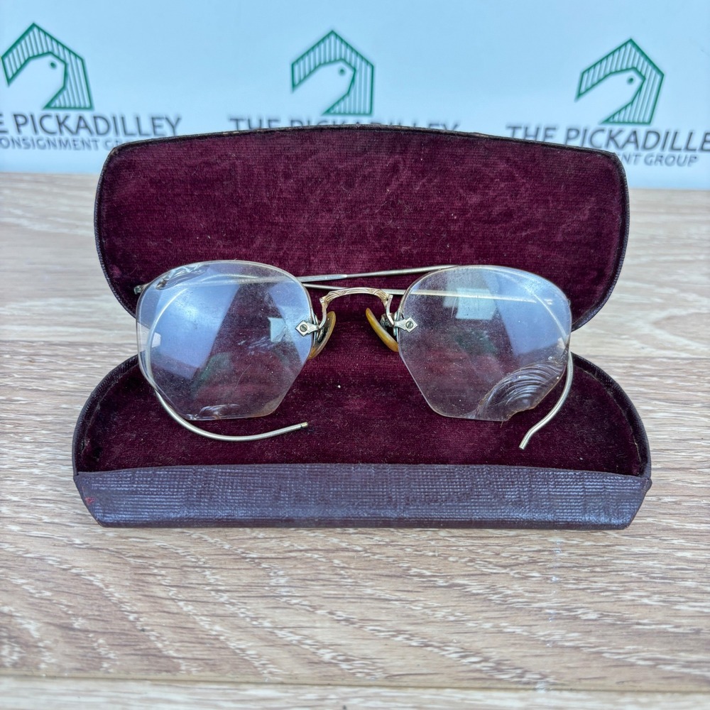 Vintage Shuron 1/10 12K GF Rimless Eyeglasses Frames & Case 5-1/2 Arms